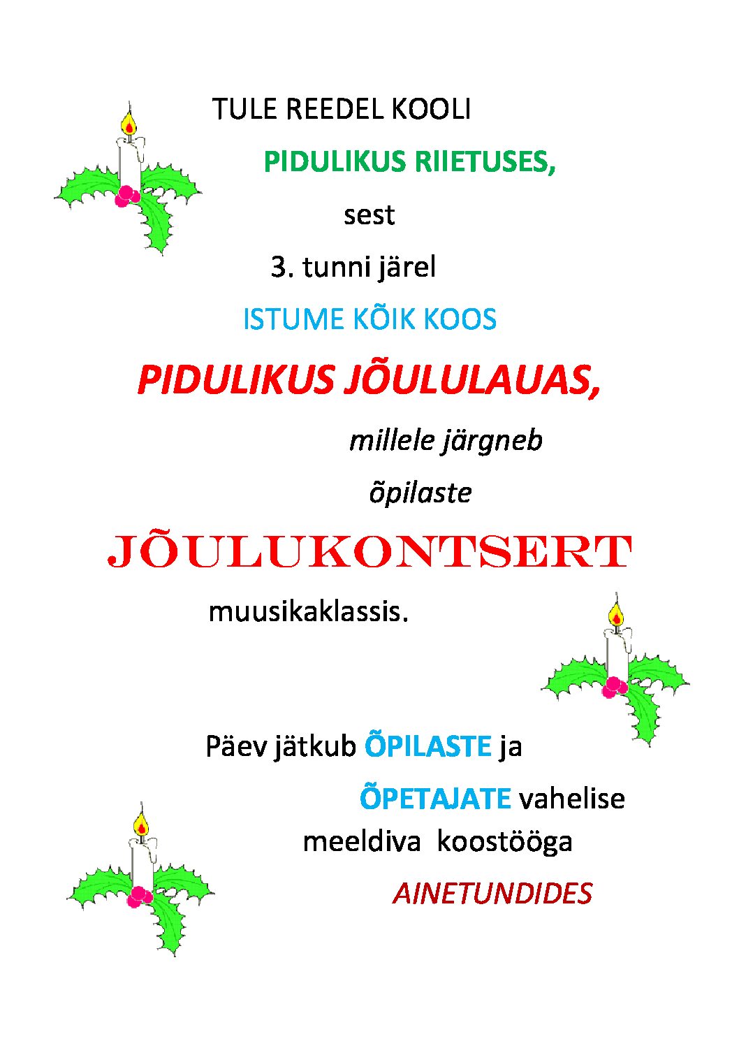 Jõulupäev õpilastele